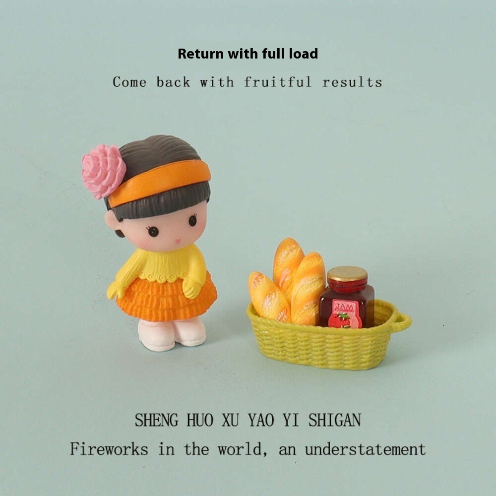 Mini Cute Bread Jam Girl Resin Creative Crafts Doll House Micro Landscape Scene Home Decoration