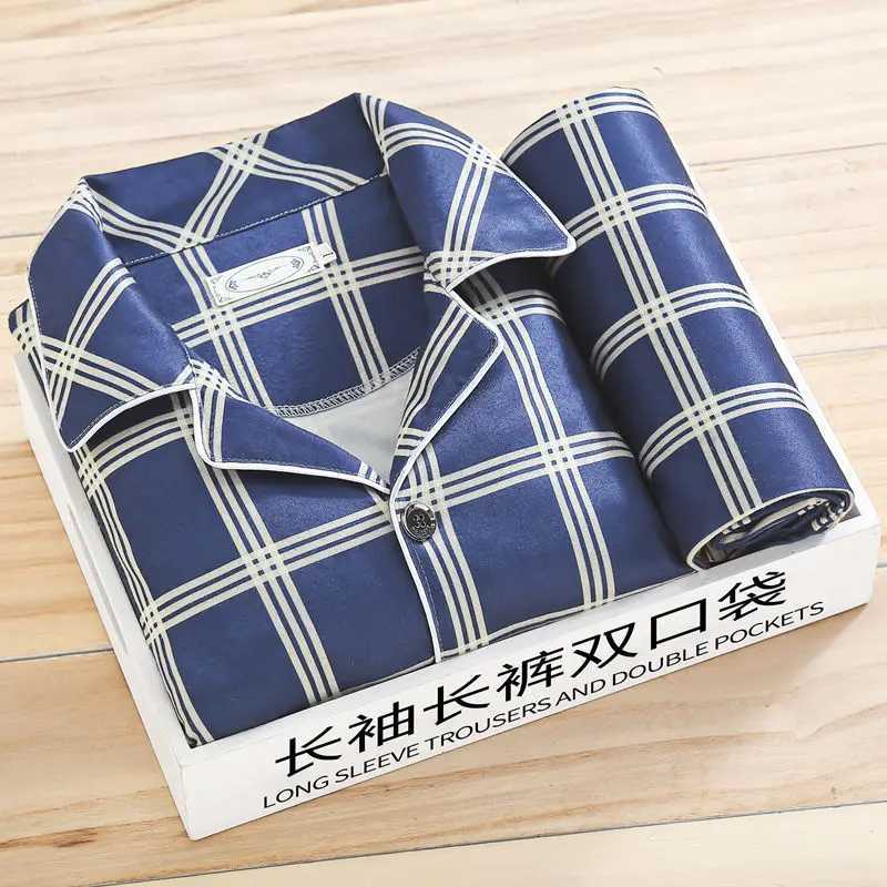 Mens Pajamas Autumn New Long Sleeved Pyjama Two Piece Korean Loose Striped Pijamas Suit Male Casual Sleepwear Sleep Clothes Set Y240906