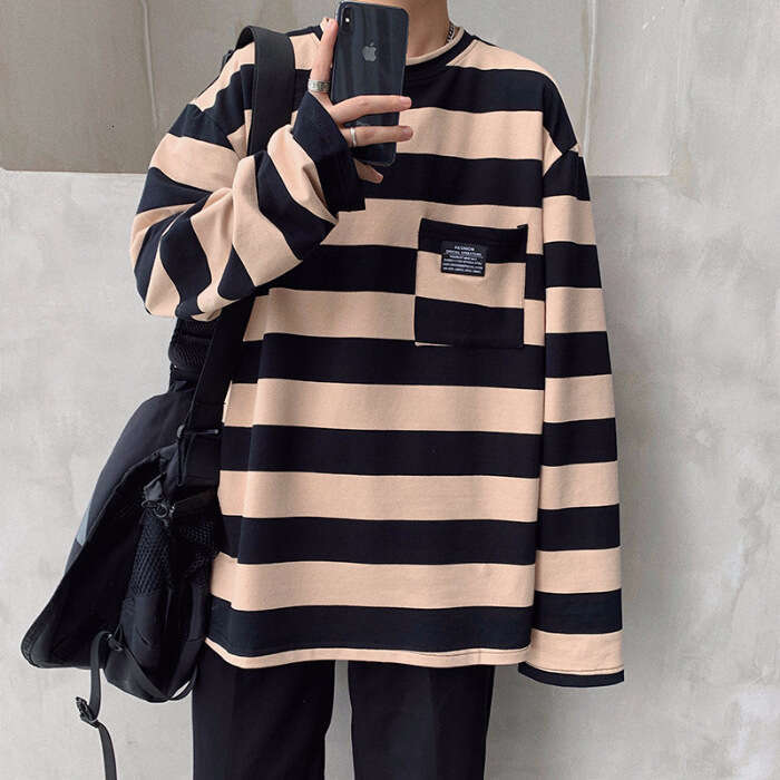 2019 new long sleeved striped T-shirt for women ins Harajuku loose Korean version top
