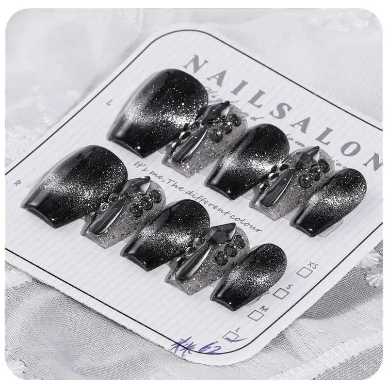 Full cat eyes fake nails short style hand woven nails displaying white and dark colors finished nail patches W240905