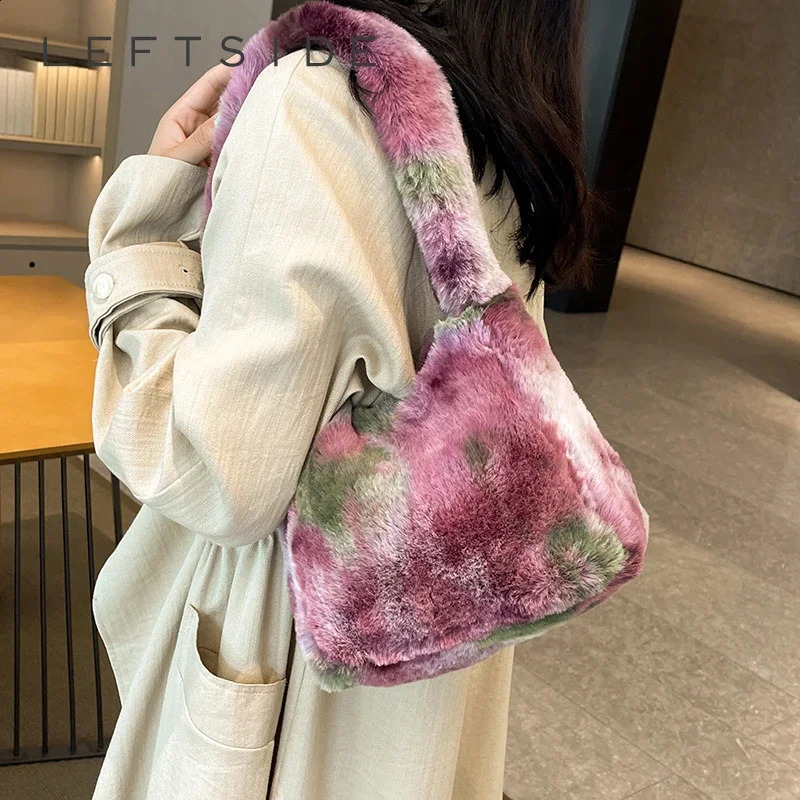 LEFTSIDE soft faux fur womens shoulder bag Y2K winter ner Korean fashion handbag trend warm cross body 240906