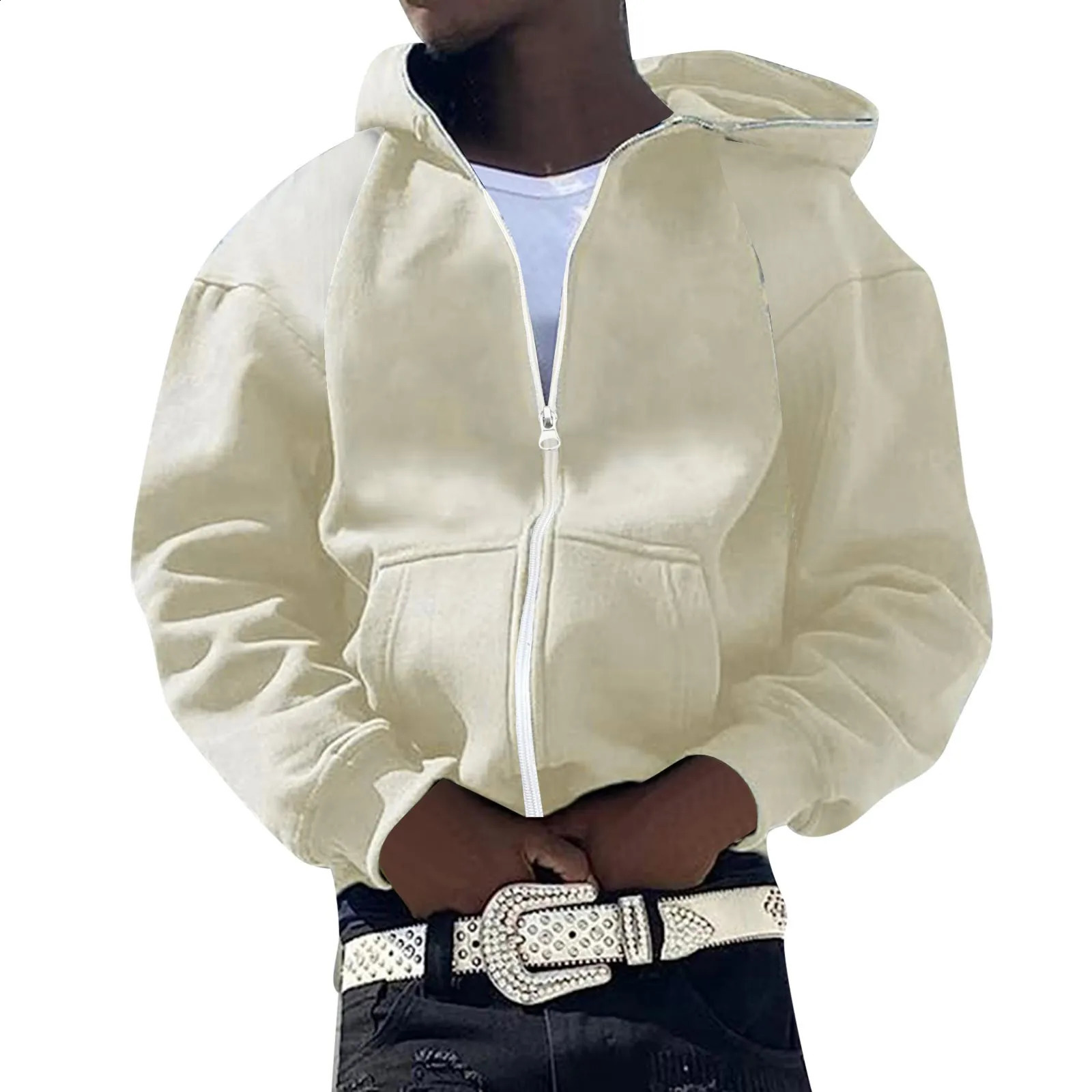 Mens And Womens Hooded simple pocket long sleeve loose Casual Hip Hop Hooded Streetwear Cardigan Boondocks Hoodie for Men 240906