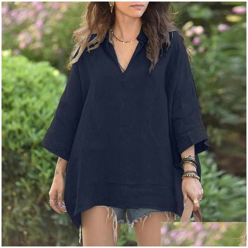 Womens T-Shirt Ddmytoys 2024 Autumn Product Vneck Lapel Color Mid Sleeve Cotton And En Bat Shirt F090536 Drop Delivery Apparel Cloth Dhmho