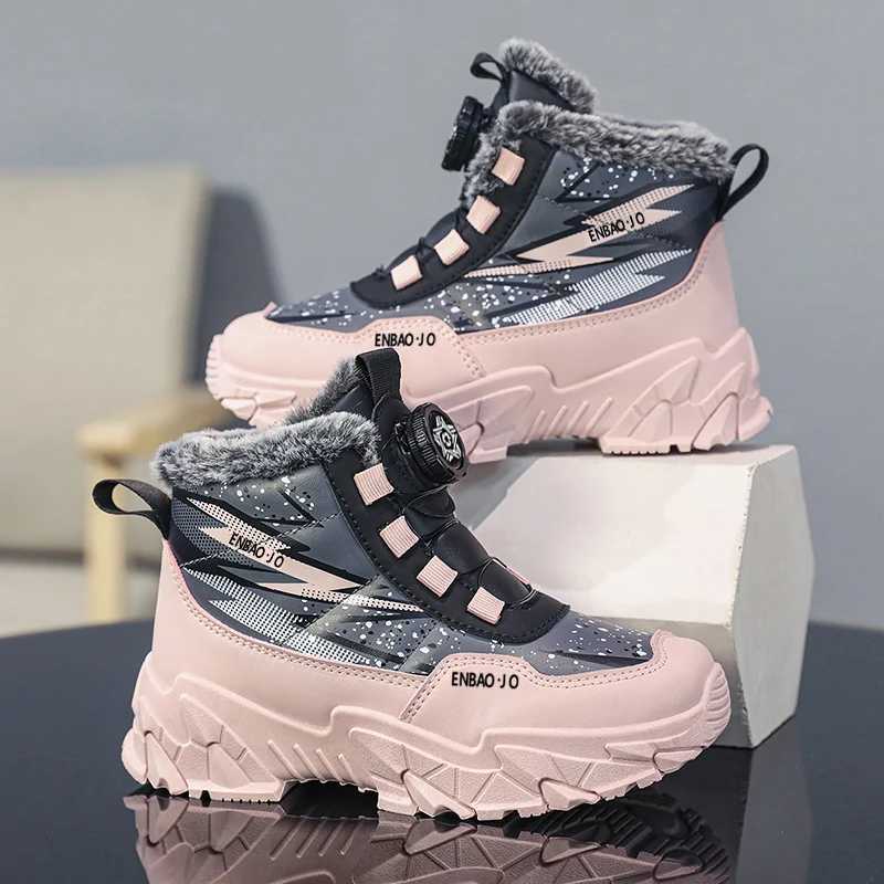 New Children Snow Boots Trendy All-match Kid Winter Thick Bottom Cotton Shoe Mid Top Warm Girl Boy Anti-slip Wear-resistant Boot M240906