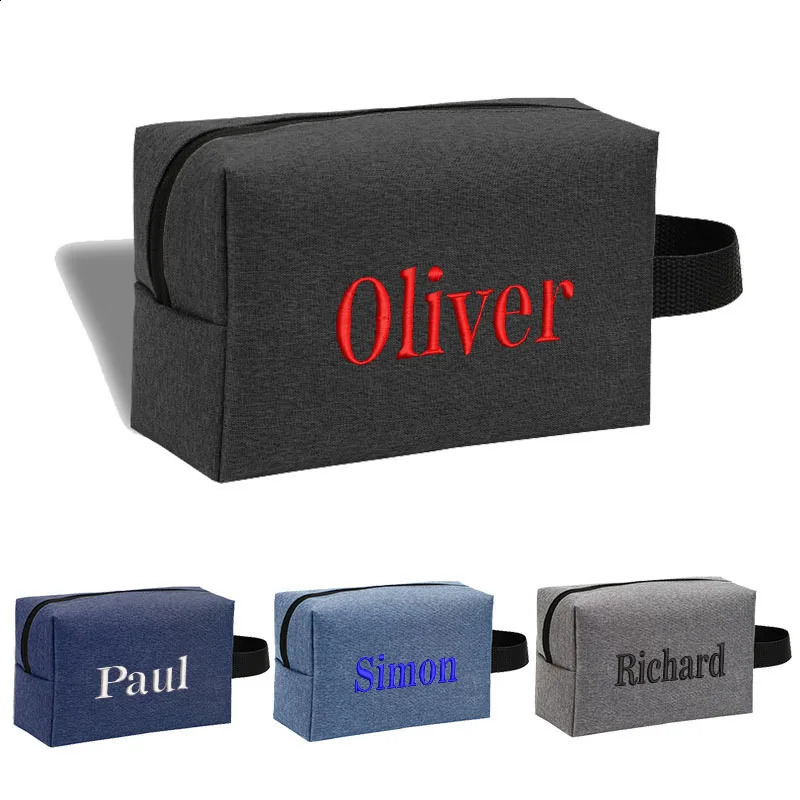 Personalized mens square storage makeup bag custom embroidered Oxford cloth womens waterproof hand wash 240906