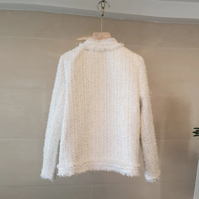 y French Small Fragrance Pink Jacket Women Autumn Fashionable Tassel Brushed Tweed White Coat Female Casaco Feminino K3079 240904