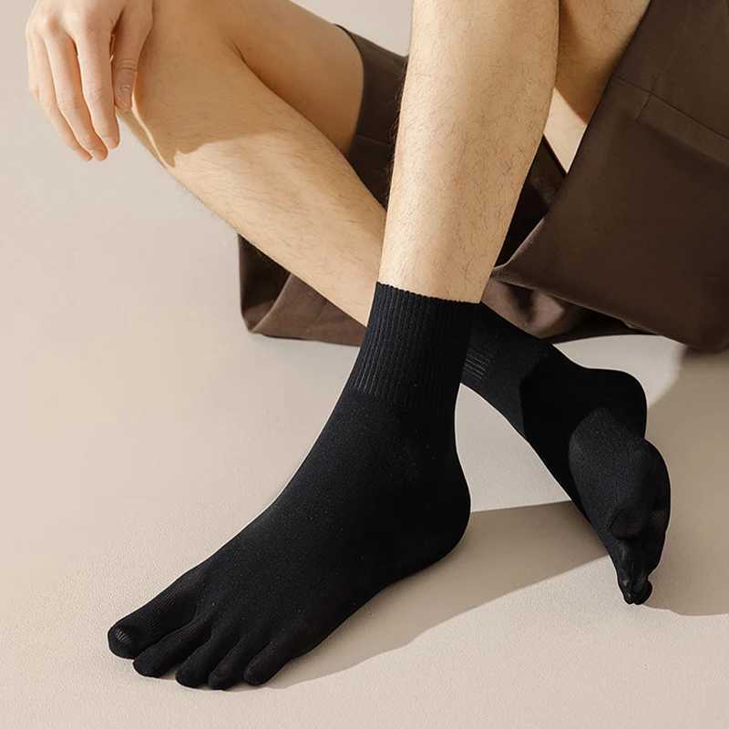 3Pairs Mens Toe Socks Sweat Absorption Breathable Ultra-Soft Solid Color Five Fingers Sock Comfortable High Quality Middle Sox Y240906