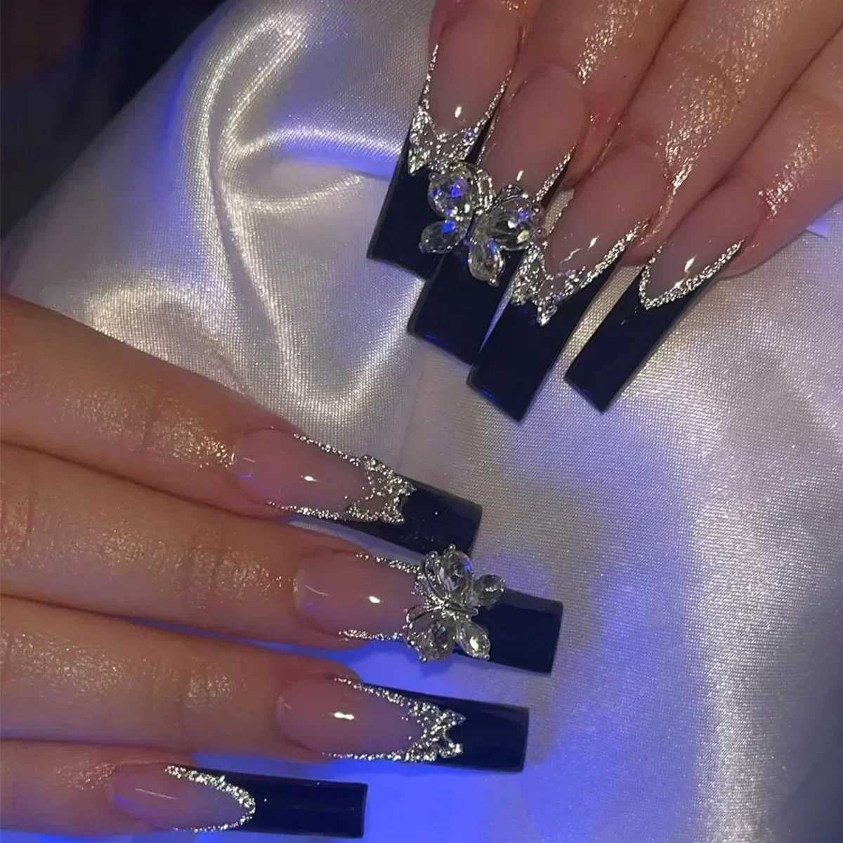 24 pieces of fully covered fake nails with glue rectangular coffin fake nails French detachable ballet troupe love patterns nail design press W240905