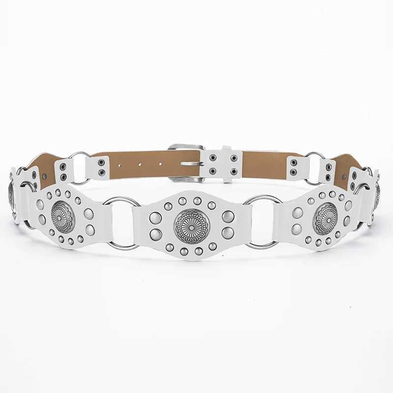 Gothic retro womens belt personalized trend Pu leather splicing girl fashion casual fully matched dress buckle belt W240905