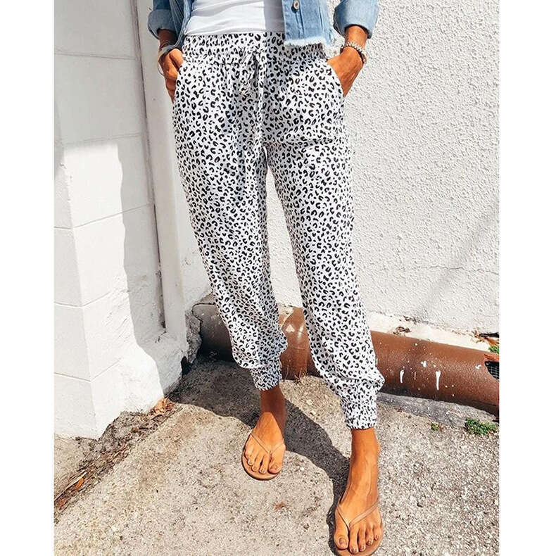 2024 Summer New Women's Legged Loose Leopard Print Strap Casual Pants