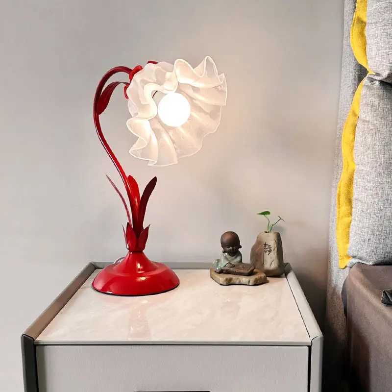 Cream Bedside Table Lamp Ambience Light Bedroom Ins Style Pastoral Flower Table Lamp Girl Birthday Gift W240816