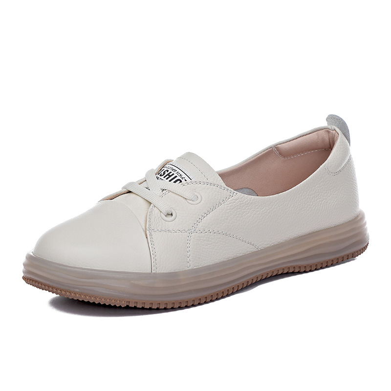 2024 soft bottom women's shoes casual non-slip flat bottom maternity single shoes shallow mouth nurse shoes head layer cowhide small white shoes 