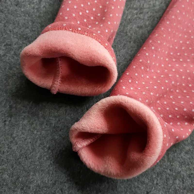 Kids Girls Leggings Autumn Winter Cotton Dot Print Velvet Warm Pant For Girl Fleece Plus Thicken Slim Trousers Children Clothing Y240906