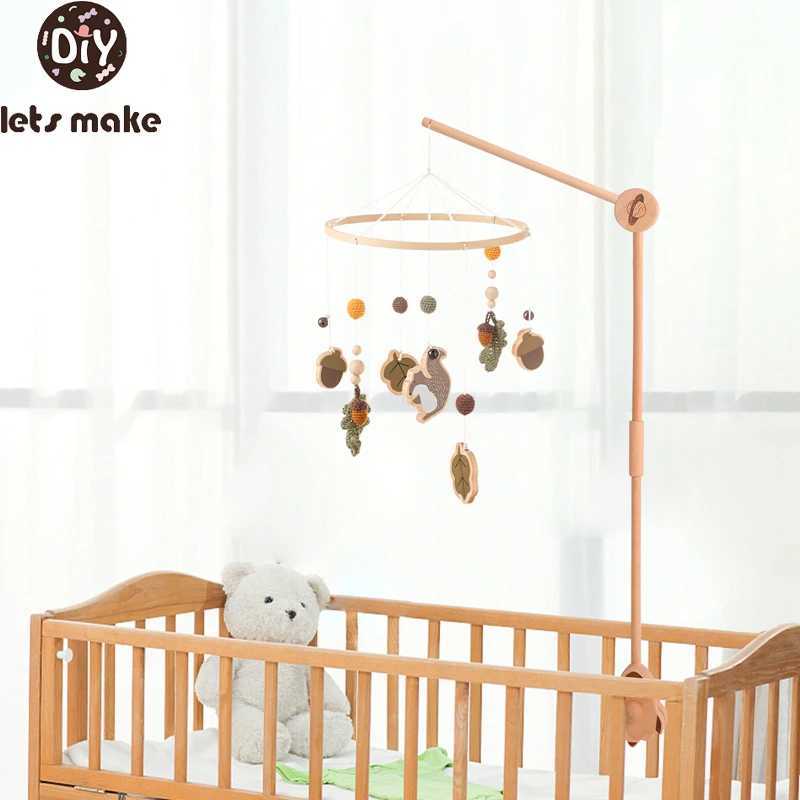Wooden baby rocket bed bell holder planetary pattern newborn mobile baby bed hanger toy holder adjustable frame bedding W240815