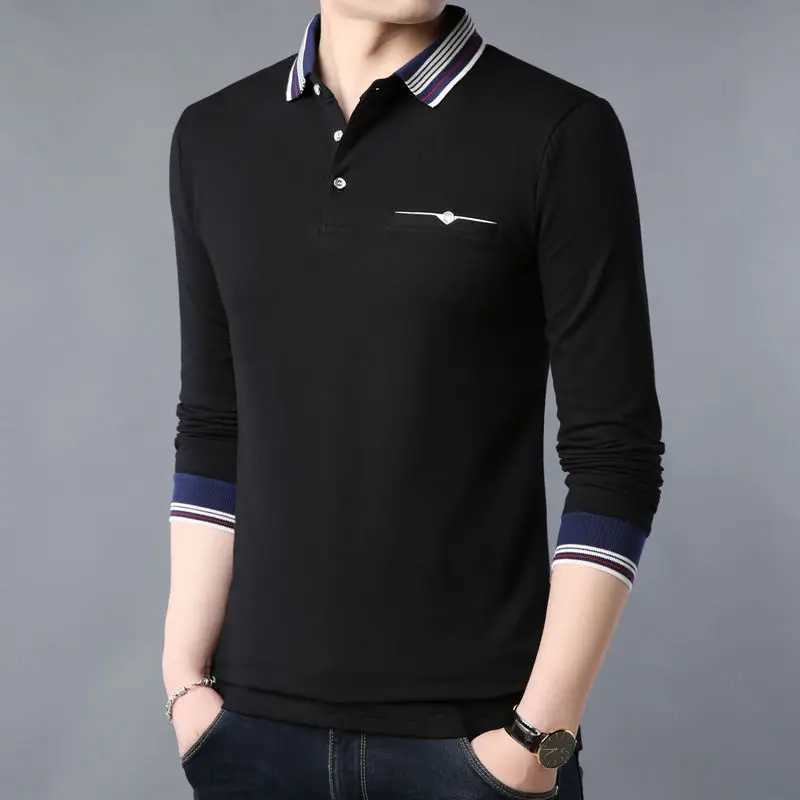Fashion Men Business Casual Polo Shirts Lapel Long Sleeve Spring Autumn New Male Clothes Tops Pullover Loose Cotton T-shirt 2022XJ240906