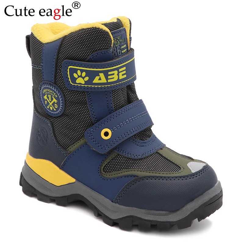 Cute eagle Boys Winter Boots New Waterproof Warm Wool Mid-Calf Children Snow Boots Kids Winter Plush Rubber Boots EU 27-32 M240906