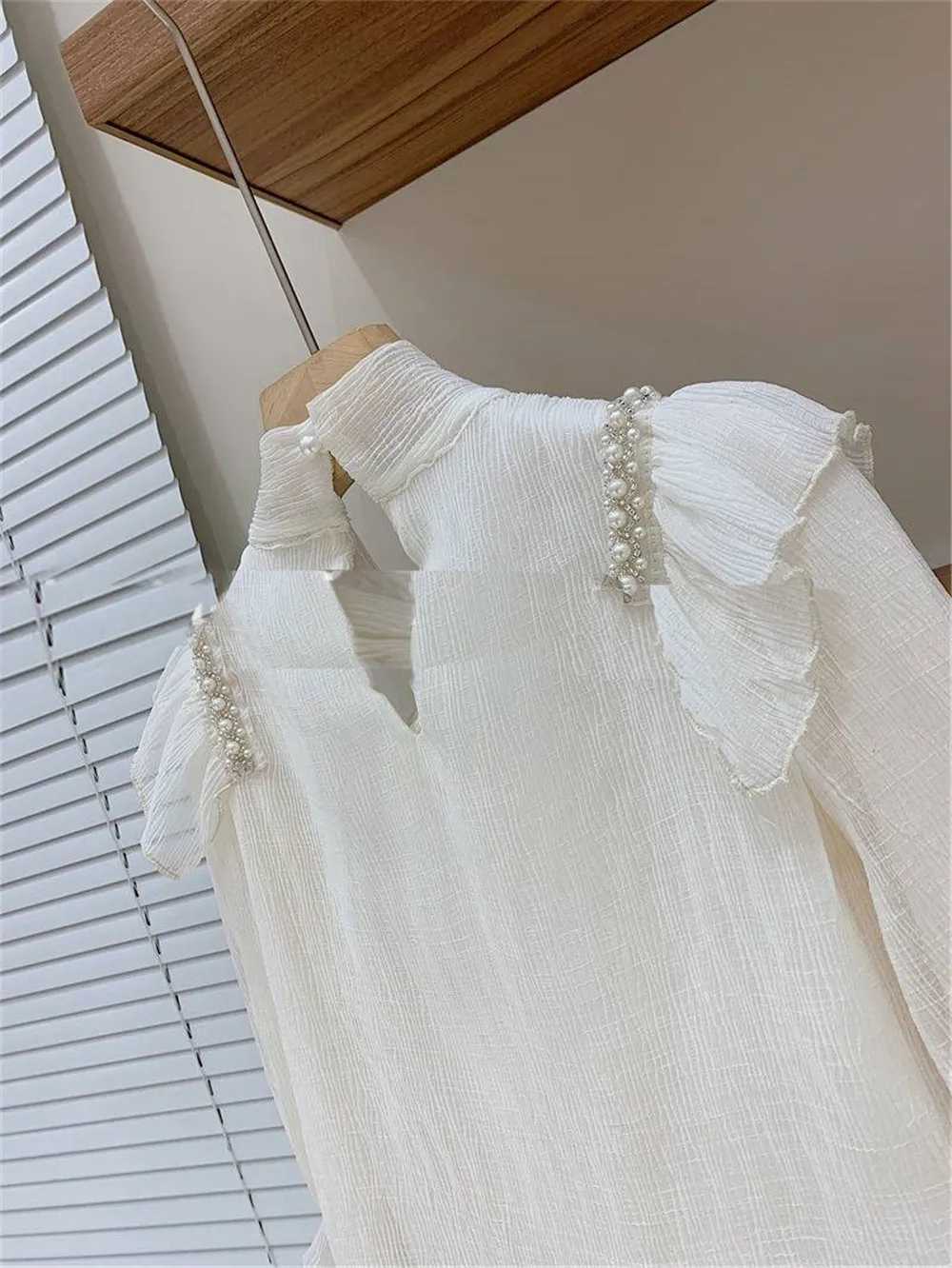 Girls Blouses Spring Chiffon Long Sleeve Preppy Cute Kids Beige Shirts Cotton Girls Clothes School Uniform Vestidos 6 8 10 Years Y240906