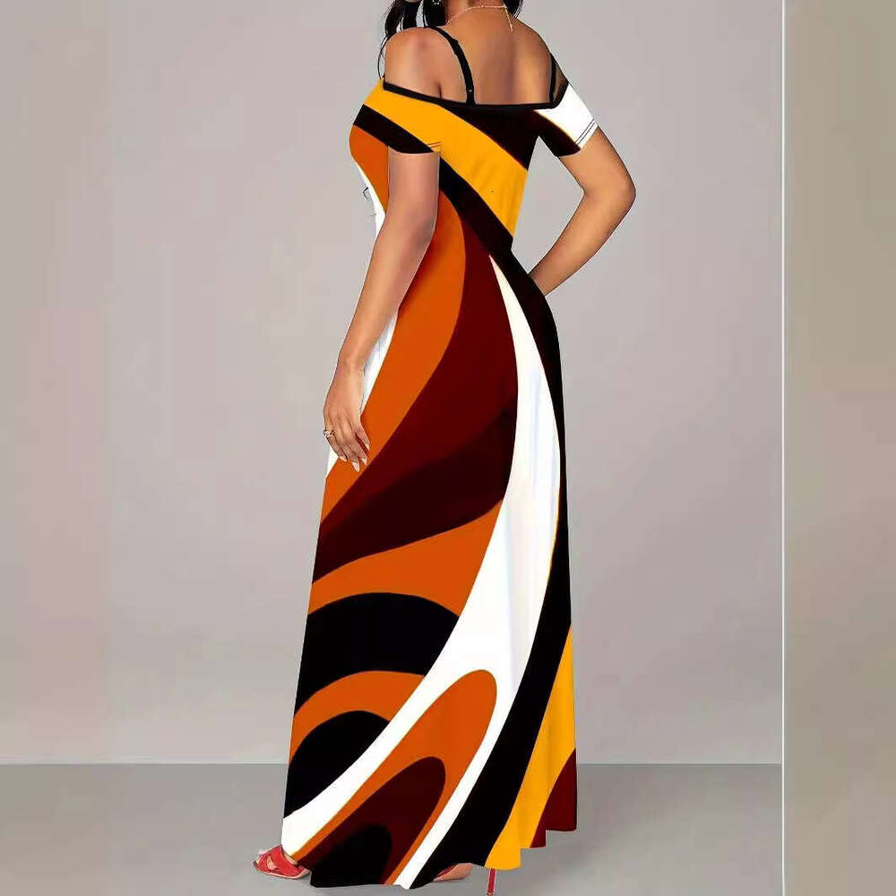 2024 new sexy and fashionable digital printed one neck strapless dress