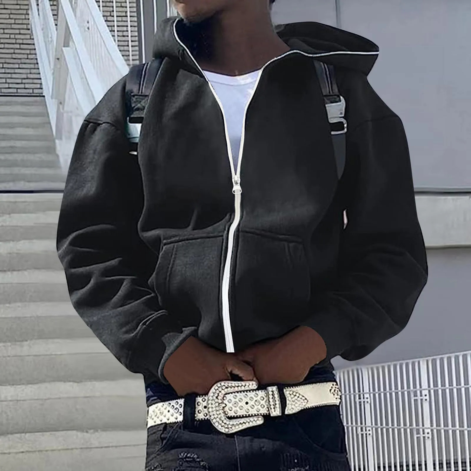 Mens And Womens Hooded simple pocket long sleeve loose Casual Hip Hop Hooded Streetwear Cardigan Boondocks Hoodie for Men 240906