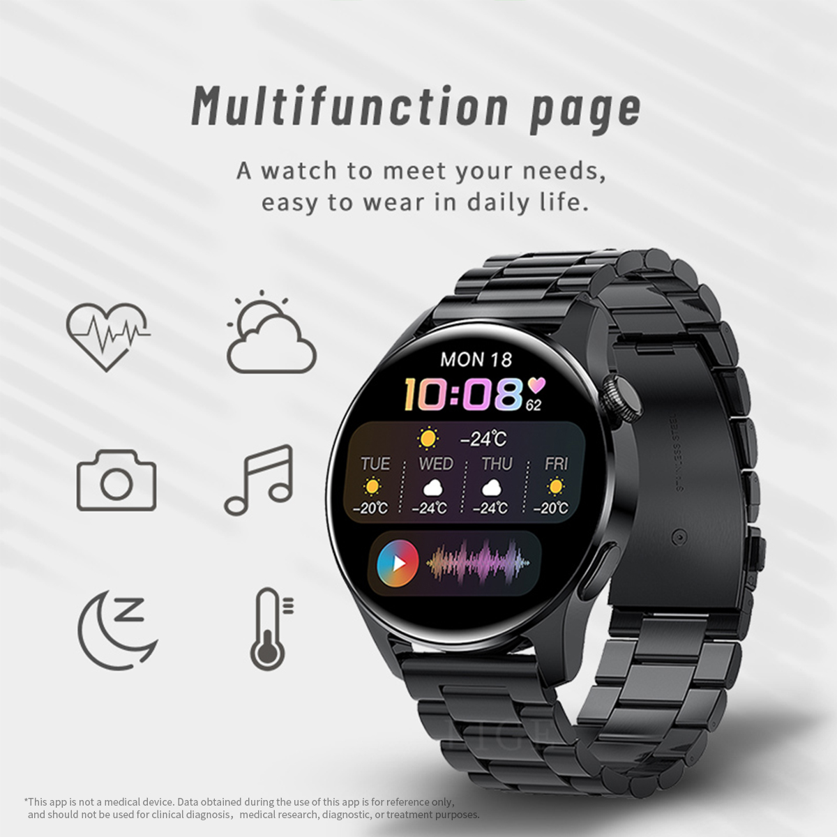 LIGE's new smart watch with precision steel strip, multifunctional waterproof sports chronograph, Bluetooth call remote control camera watch