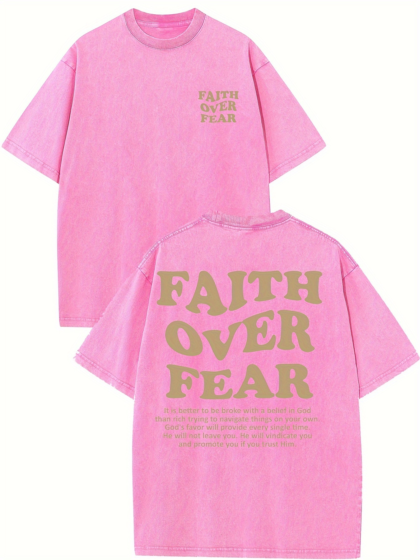 Faith Over Fear Casual T-shirt Vintage Washed Street Monogrammed Cotton T-shirt Mens T-shirt Made Of Old Dark Wind Streetwear Drop-shoulder Sleeve Rou