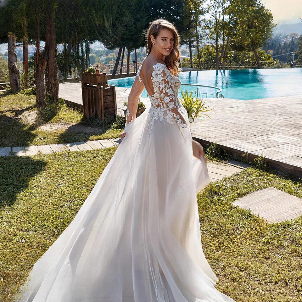 Fashion A Line Women Wedding Dress Sweetheart Off Shoulder Backless Bridal Gowns Appliques Sweep Train Dress Custom Made vestidos de 01