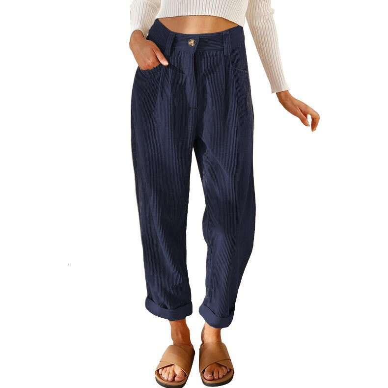 Autumn new women's high waisted casual solid color corduroy loose straight leg pants for women