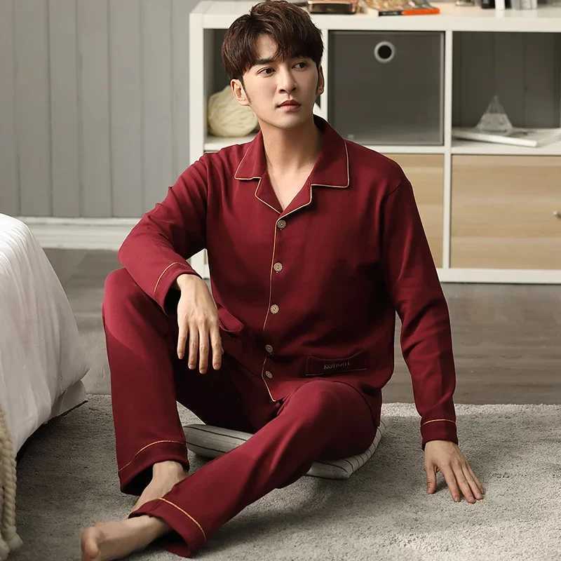 New Arrival Man Pajama Cotton Lapel Long Sleeved Pants Plus Size Pijamas Sleepwear Cardigant Leisure Homewear Nightwear for Male Y240906