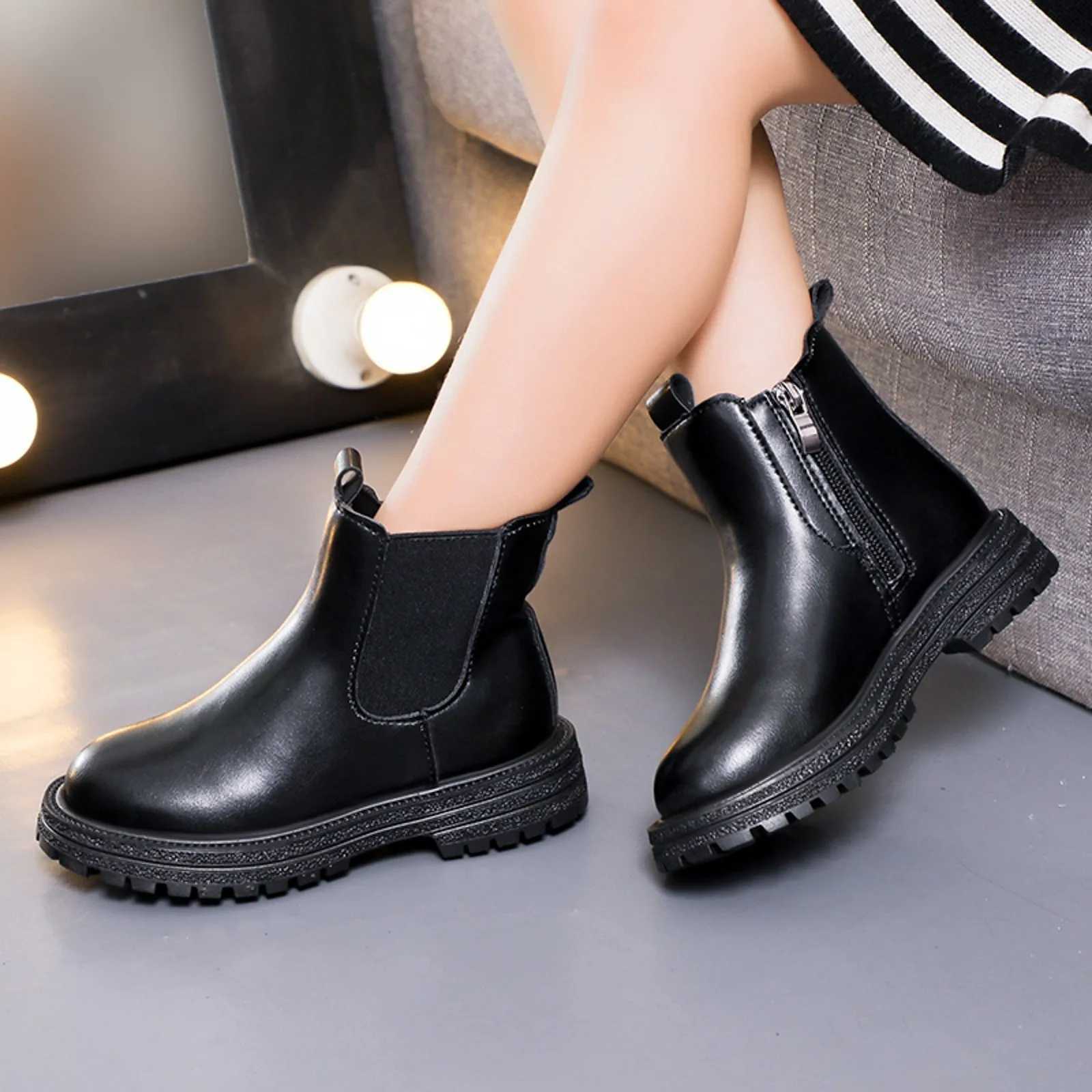 New Autumn Children Leather Boots Boys Shoes Kids Fashion Boots Baby Ankle Snow Boots Sports Sneakers Winter Shoes for Girl Kids M240906