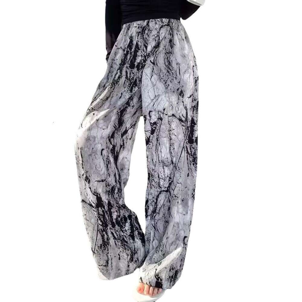 2024 high waisted hanging ink painting new Chinese style casual floor pants