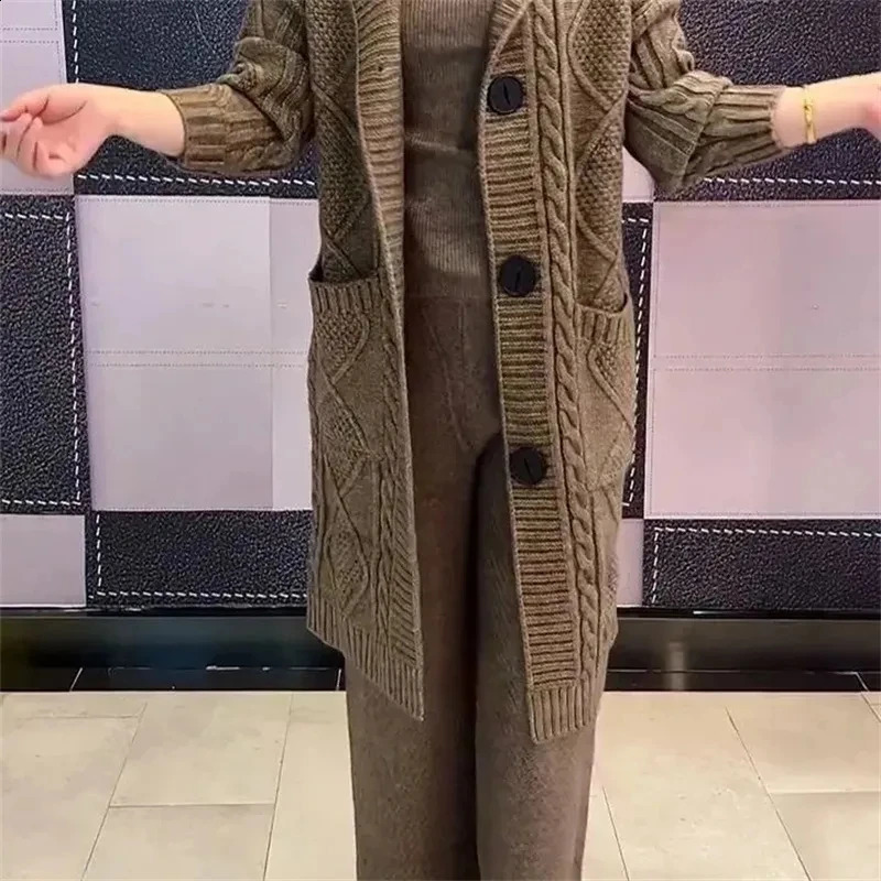 Autumn jacquard twisted hooded cardigan womens long single chest knitted M5XL 240905