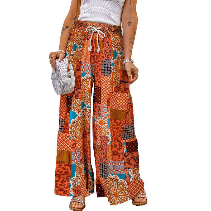 2024 new long loose floral color blocked casual pants