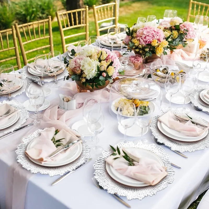 50 pieces of 13 inch bulk plastic charging boards with floral reef and circular ruffled edges for dinner charging 240905