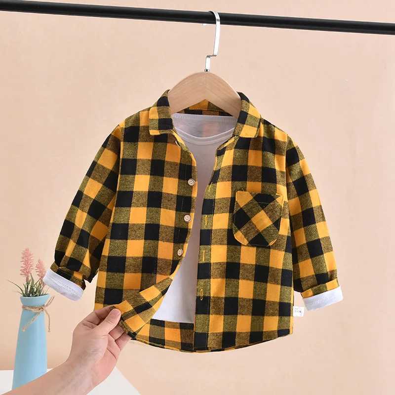 2023 New Toddler Boys Shirts Long Sleeve Plaid Shirt For Kids Spring Autumn Children Clothes Casual Cotton Shirts Tops 24M-8Y Y240906