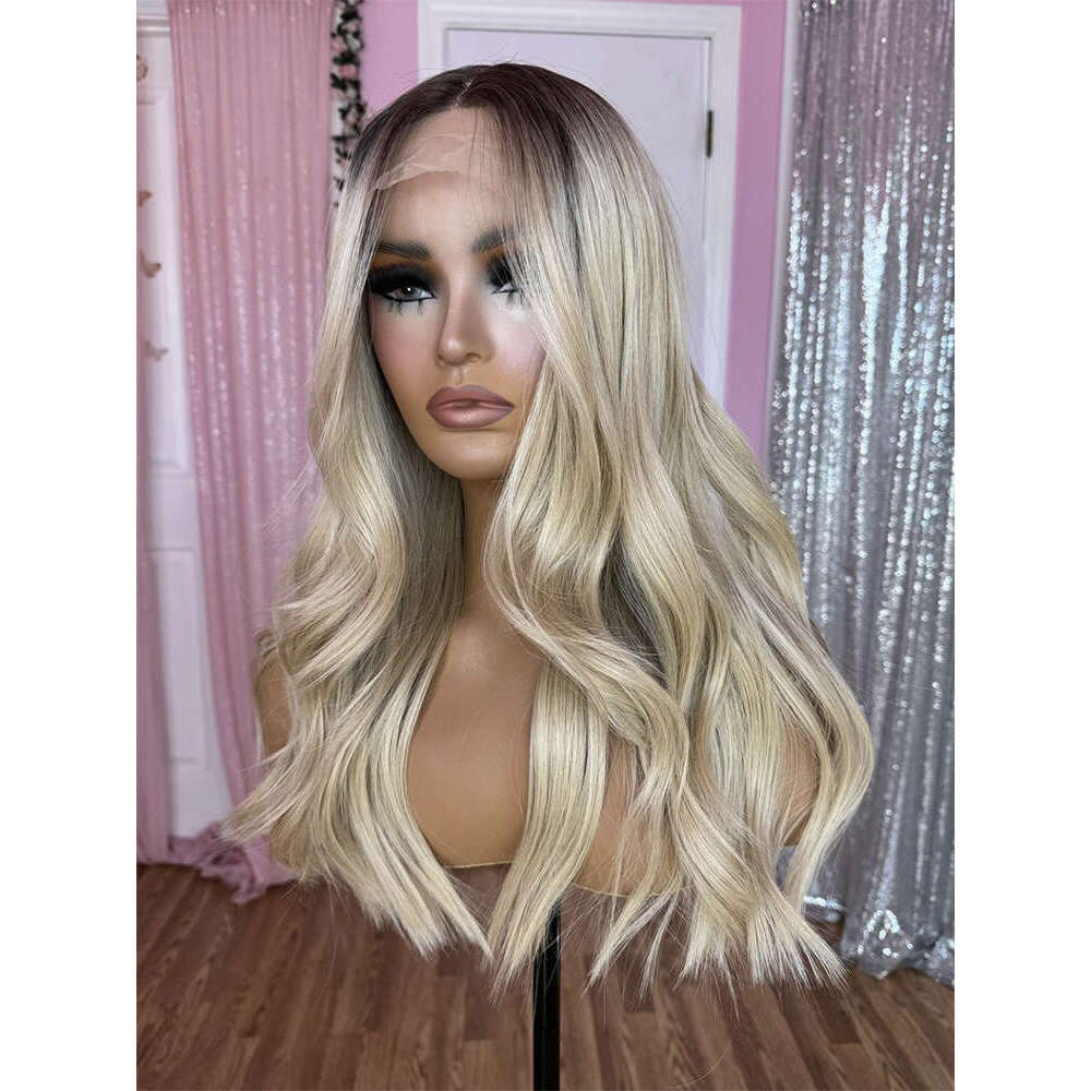 Honey Blonde Colored Body Wave Haire Glueless Synthetic Hair Lace Front Wig For Women Heat Resistant Fiber Daily Wear