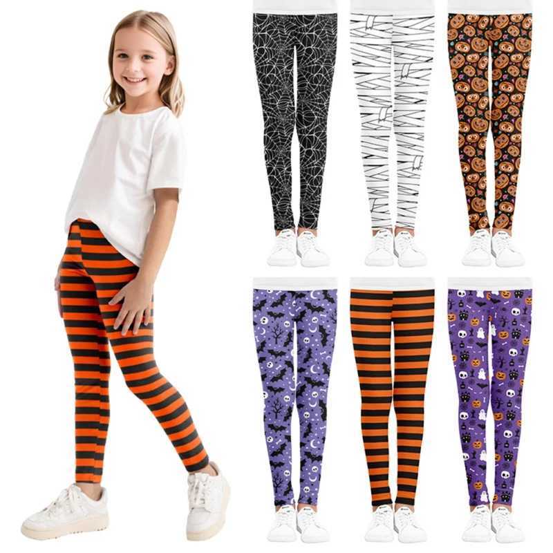 Children Girls Leggings Halloween Bottom Pants Toddler Baby Casual Trousers Kids Pumpkin Stripe Print Pants Elastic Tights 4-10Y Y240906