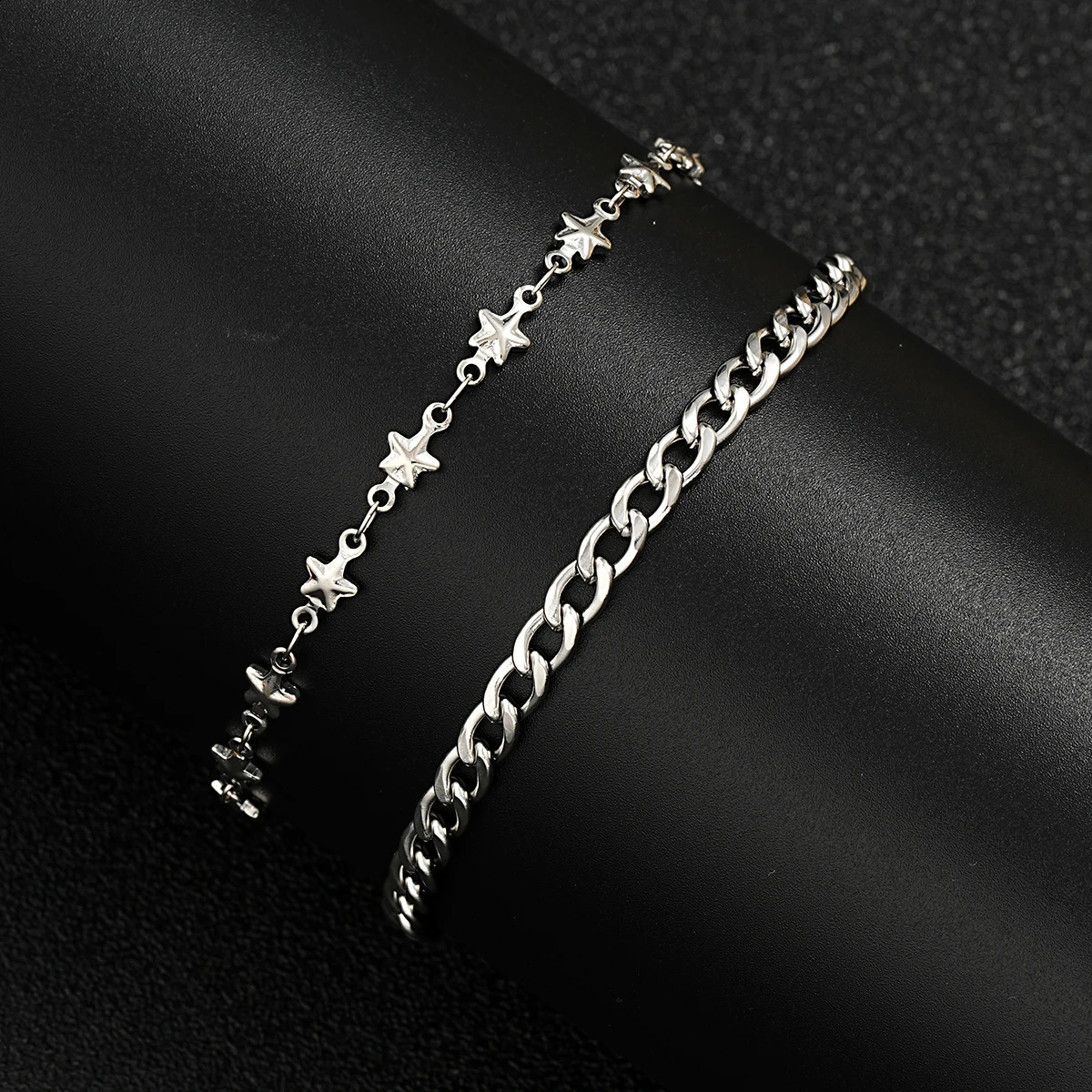 Mens Fashion Stainless Steel Double Chain Star Bracelet Minimalist Silver Hip Hop Bracelet Punk Jewelry Gift 2024 Edition 240905