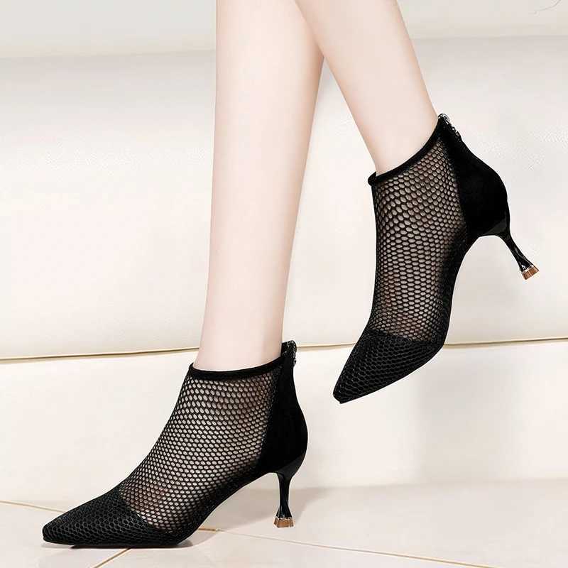 Fashionable Mesh Womens Stiletto High Heel Mesh Boots 2024 Spring/Summer Hot Selling Project Point Hollow Fairy Single Boots CL240906