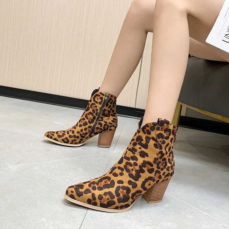 FHC Sexy Leopard High Heeled Ankle Boots Womens Short Boots Autumn/Winter Shoes Pointed Toe Boots Side Zipper Sizes 35-42 Dropship CL240906