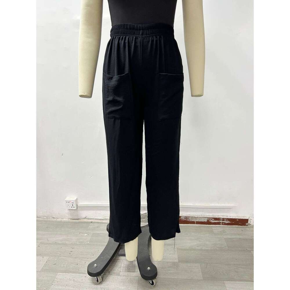 Solid color pockets Women's casual Elastic Long pants
