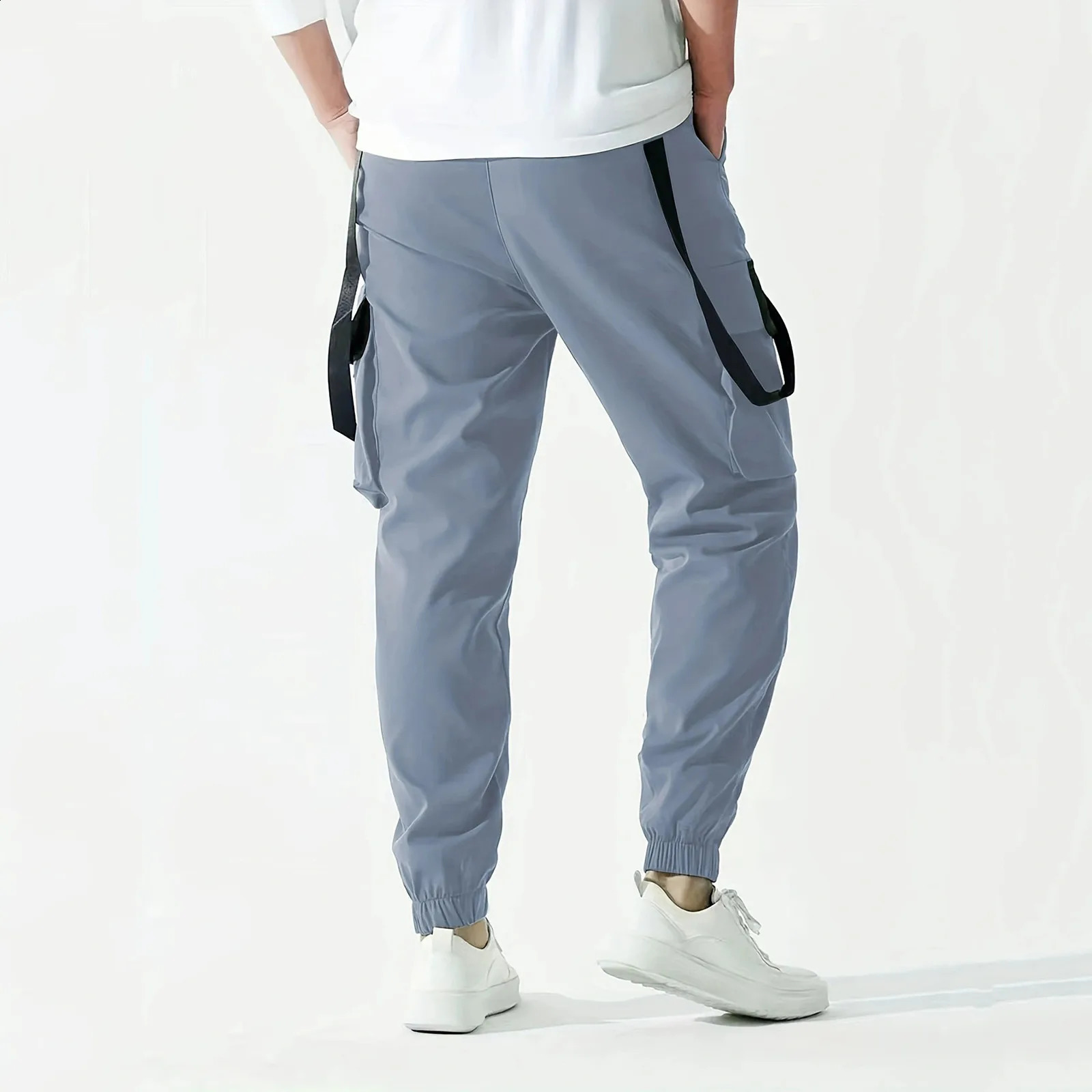 Solid Overalls MenS Long Pants Sport Fitness Trousers Multi Pocket Casual Sweatpants For Man Bunched Feet Jogger Trousers 240906