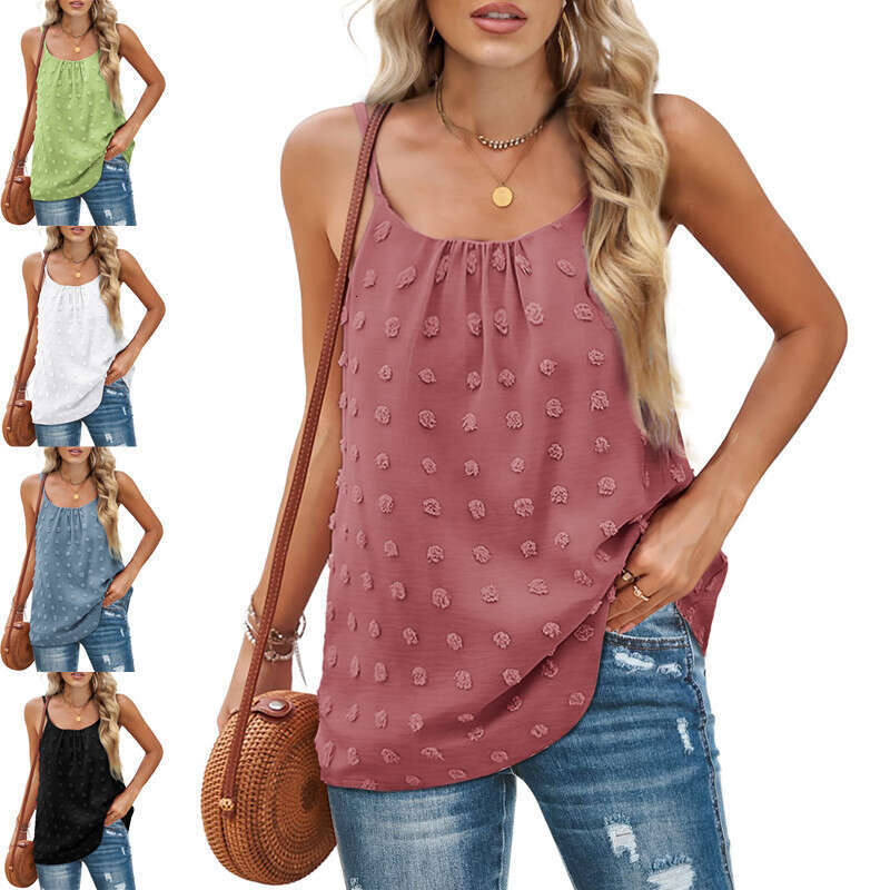 2024 new round neck jacquard sleeveless adjustable camisole women's vest