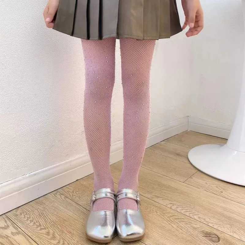 1-13years Ballet Tights for Girls Fashion Kids Sequin Mesh Fishnet Fish Net Pantyhose Baby Stockings Children Rhineston Leggings Y240906