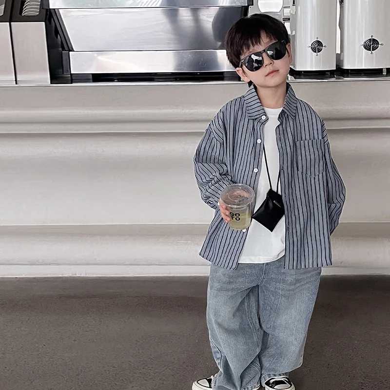Children Clothing Kids Fashion Casual Shirt 2024 Spring and Autumn New Korean Style Coat Boys All Matching Striped Shirt Y240906