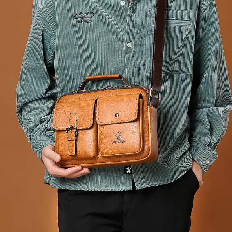TopFight Mens Messenger Bag PU Leather Business Single Shoulder Portable briefcase Youth Fashion Leisure 240906