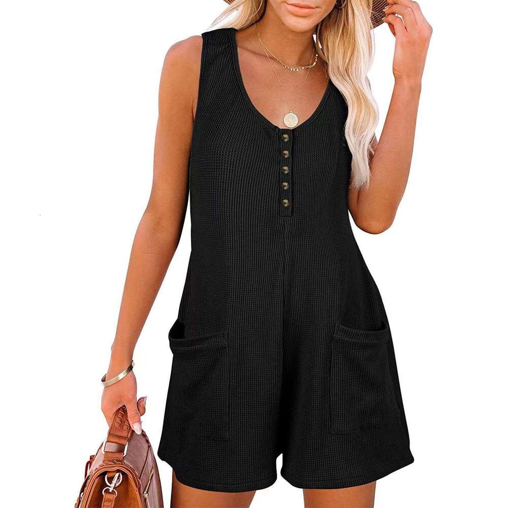 2023 Summer New Casual Button Pocket Tank Top jumpsuit Women's