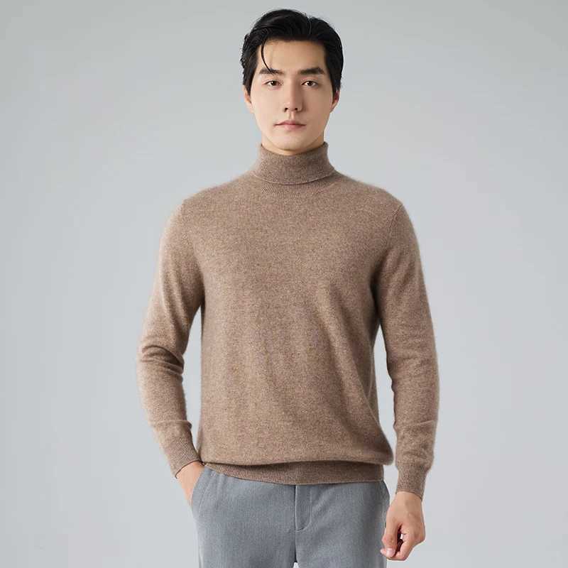 Skin-Friendly Cashmere Sweater Mens High Lapel Solid Color Pullover Long Sleeve Thick Sweater Cashmere Knit Bottoming Shirt Top Y240906