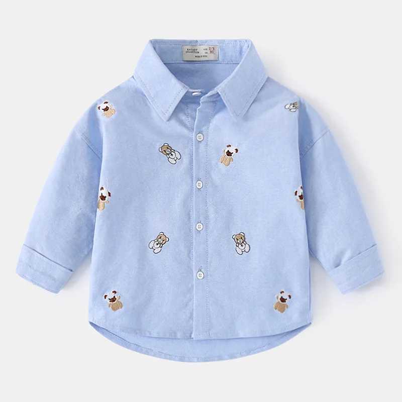 Childrens Cartoon Shirts 2023 Spring Autumn Baby Lapel Blouse Korean Version Kids Full Print Boys Long Sleeves Cotton Shirt Y240906