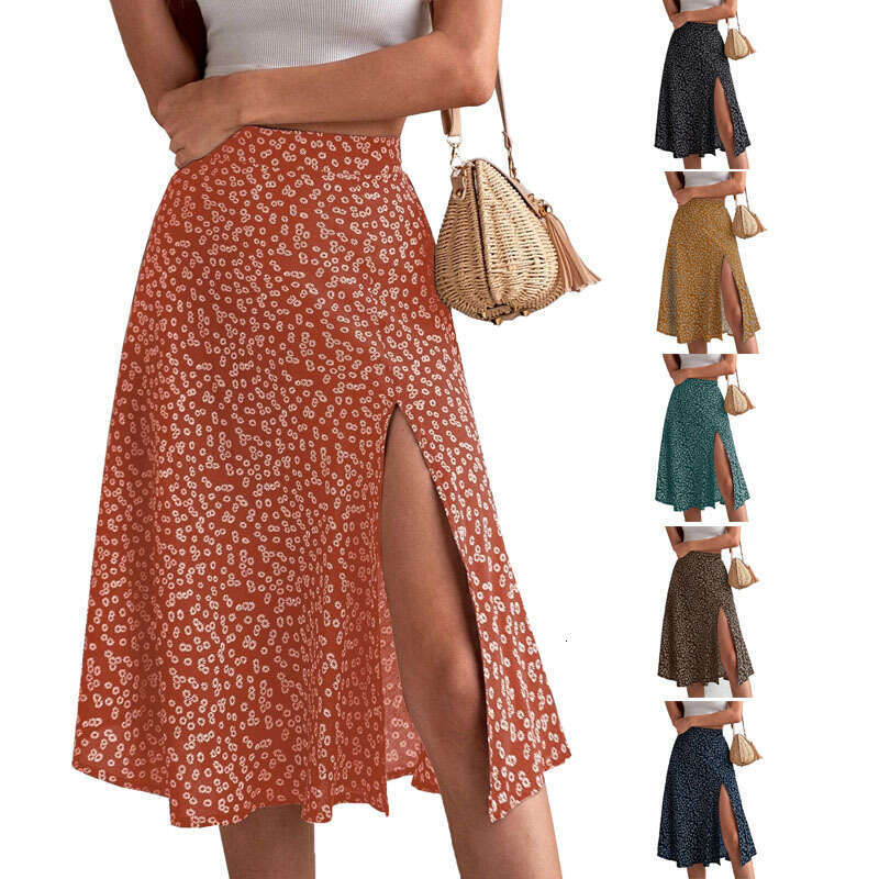 2024 Summer New Floral Half Split A-line Wrap Hip Mid Waist Long Dress