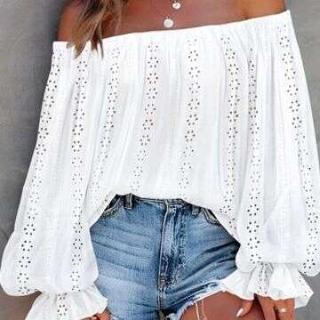 Fashion women's 2024 autumn new style hollowed out one shoulder lantern sleeve top